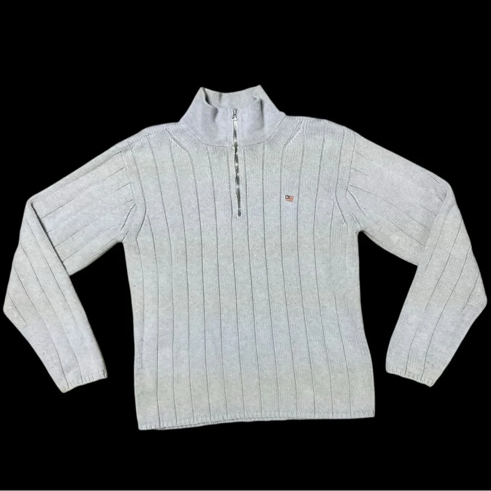 🆙 Polo Jeans Co. RL ¼‑Zip Ribbed Mock‎ Neck Sweater Size L Light Gray